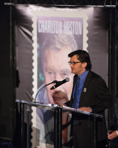 Legendary Hollywood icon and humanitarian Charlton Heston, honored as the 18th inductee into the U.S. Postal Service’s Legends of Hollywood stamp series .Ben Mankiewicz, Host, Turner Classic Movies (Master of Ceremonies)