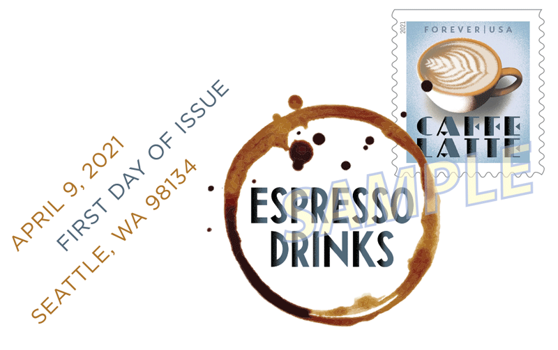 Booklet of 20 Espresso Drinks US Postage Stamps 
